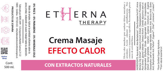Crema para masaje 500 Gr. EFECTO CALOR PRODUCTO PROFESIONAL